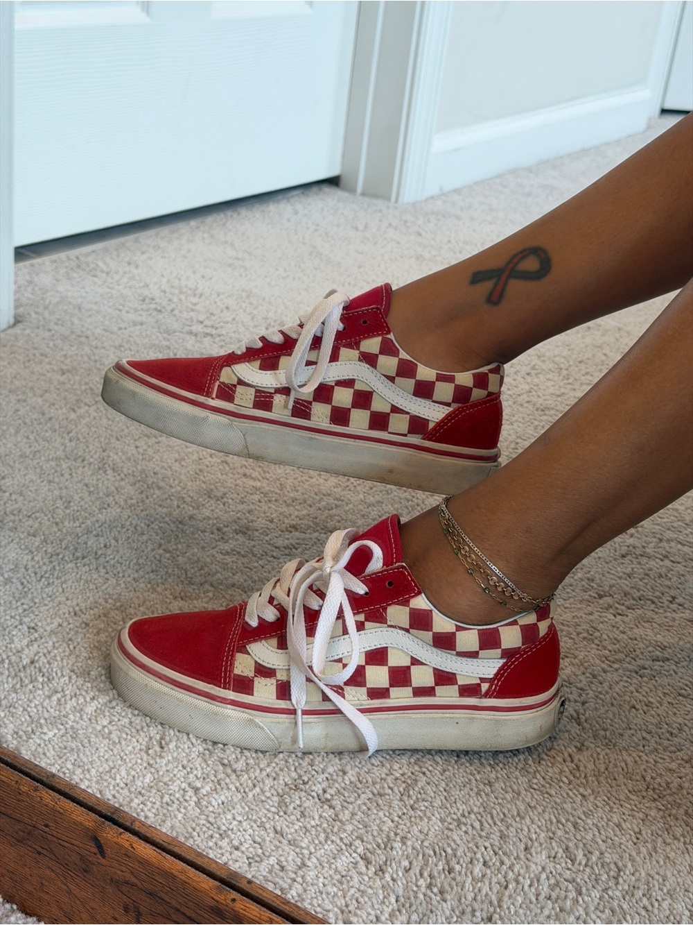 Vans Old Skool Red Checkerboard Low-Top Sneakers